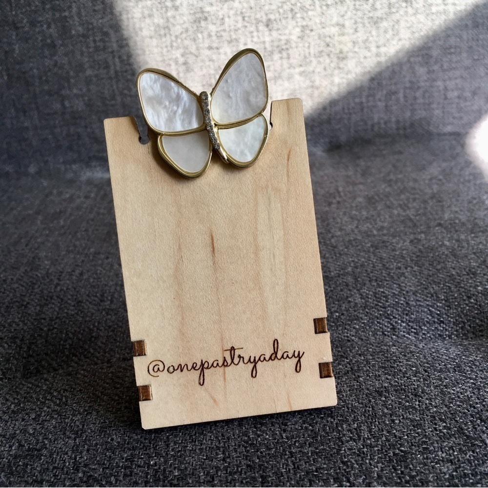 Butterfly Mother of Pearl + Rhinestone Fashion Brooch, Pin, Sparkly, Festive - Picture 3 of 16